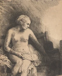 Woman at the Bath with a Hat Beside Her