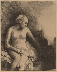 Woman at the Bath with a Hat beside Her