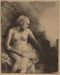 Woman at the Bath with a Hat Beside Her