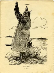 On the War Front, One German Soldier Pretends to Surrender While Another Takes Advantage of It to Shoot Under His Coat
