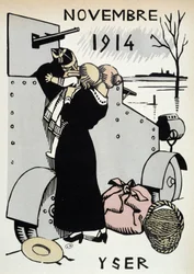 Nov.1914: Yser, the departure of the troops - in "Calendar of War", drawing by Herman-Paul, ed. 1916