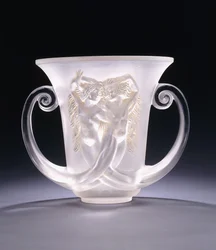 Nadica; a very rare molded glass vase depicting two mermaids, c. 1930s