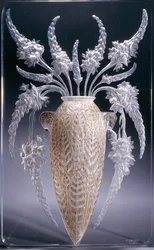 Vase Veronique; one of a pair of moulded glass appliques