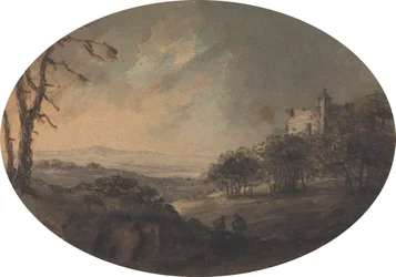 Landscape with Two Men on a Hill and a Castle in the Distance