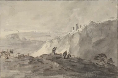 Three Figures in a Hilly Landscape with Ruins