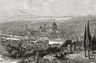 A View of Florence, Tuscany, Italy from the Terrace of San Miniato, in the Late 19th Century. From Italian Pictures by Rev. Samuel Manning, Published c.1890.