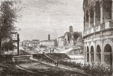 Approach to The Forum from The Cellian Hill, Rome, Italy in the Late 19th Century. From Italian Pictures by Rev. Samuel Manning, Published c.1890.
