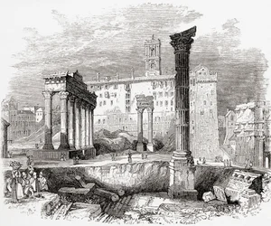 In The Forum, Looking Towards the Capitol, Rome, Italy in the Late 19th Century. From Italian Pictures by Rev. Samuel Manning, Published c.1890.