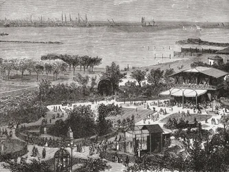 Public Gardens and Roadstead of Livorno, aka Leghorn, Tuscany, Italy in the Late 19th Century. From Italian Pictures by Rev. Samuel Manning, Published c.1890