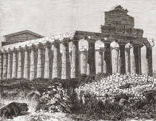 Temple at Paestum, Italy in the Late 19th Century