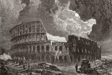 The Colosseum, Rome, Italy by Moonlight, in the Late 19th Century. From Italian Pictures by Rev. Samuel Manning, Published c.1890.