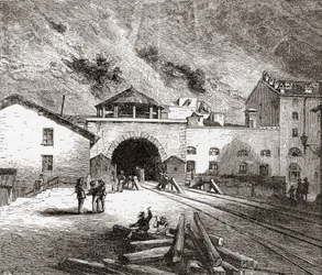 The Fréjus Rail Tunnel also Called The Mont Cenis Tunnel, European Alps, from the Italian Side in the Late 19th Century. From Italian Pictures by Rev. Samuel Manning, Published c.1890.