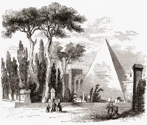 The Protestant Cemetery and The Pyramid of Cestius, Rome, Italy in the Late 19th Century