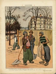 Illustration by Ricardo Flores in Le Rire, 06/02/09 - Collectivism - Social, Urban Architecture, Tree, Building, Collectivism - Worker, Terrassiers