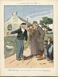 Illustration of Ricardo Flores (1878-1918) in Le Rire, 20/07/12 - The cheap little hole - Countryside, Fashion, Maritime Marine Seaside, Men