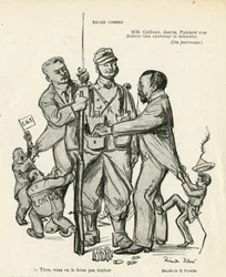 Illustration of Ricardo Flores (1878-1918) in Le Rire, 21/06/13 - Sales kidses - Army, Military Service, Socialism - Jaures Jean, Caillaux Joseph (1863-1944), Painleve Paul (1863-1933)