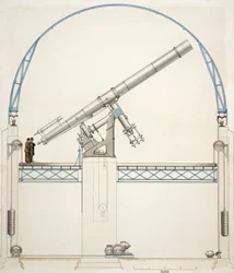 Equatorially mounted refracting telescope with dome