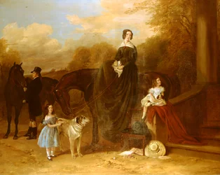 A Family with their Hunters and Dogs Outside a Manor, 1841