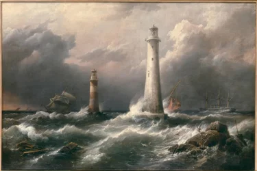 H.M.S. Lord Warden off the Eddystone Lighthouses