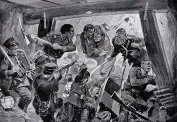 The Russo-Japanese War: a hand-to-hand struggle in the earthworks at Port Arthur, illustration from 