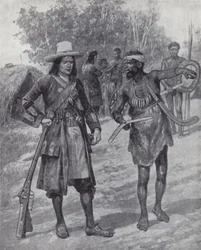 William Dampier with an indigenous man during his exploration of Australia, late 17th century