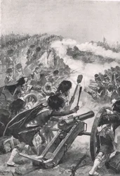 The Highlanders turning the captured French guns on Brenniers Battalions, illustration from 