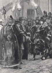 Edward III greeting the Prince of Wales after the Battle of Crecy, illustration from 