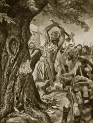 Malachy felling the Munster coronation tree in 982, illustration from “Hutchinson