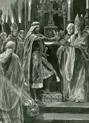 Richard I Delivering the Crown to the Archbishop Before the Act of Crowning