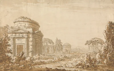 Classical Italian Landscape with Temples and a Ruined Aqueduct