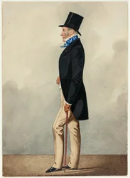 Portrait of Man in Black Coat and Blue and White Cravat