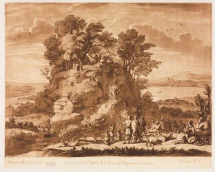 Liber Veritatis: No. 138, A View of the Sea, with Christ Preaching on the Mount (the water below may probably be intended for the Sea of Tiberius)
