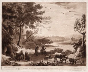 Liber Veritatis: No. 42, A River Landscape with a Shepherd and Shepherdess and a Herd of Cattle