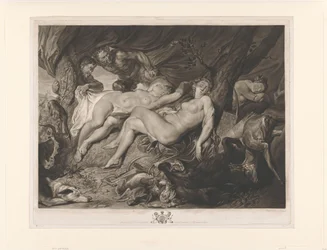 Sleeping Diana and her nymphs spied upon by satyrs