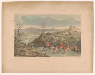 Hilly Landscape with Hunters and Dogs in a Field Hunting Hares (Hare Hunting, Plate 1. Soho!)
