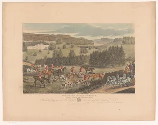 Hunters and Dogs Around a Dying Deer Near Whatcombe House