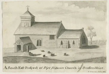 Pipe Ridware Church: sepia painting, 1777
