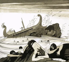 A Roman galley taking St Paul to Rome crashes on the rocks off Malta