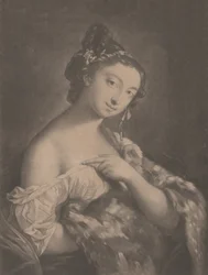 Winter: a woman holding a spotted fur mantle