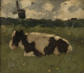 Resting Cow with a Mill