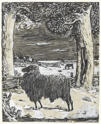 Sheep in a Landscape with Two Trees