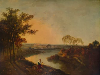 An English River at Sunset, in the distance the Welsh hills, c1760, 1938