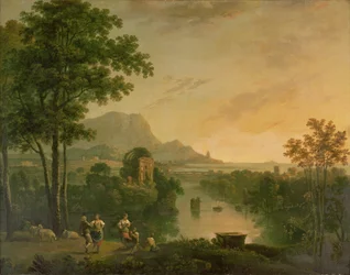 Coastal Landscape at Evening with Shepherds and Shepherdesses Dancing