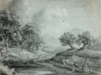 Landscape with Woman and Cows (recto); Sketch of a Landscape (verso)