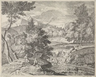 Arcadian Landscape with Two Figures by a Waterfall