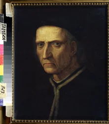 “Portrait of a Man”. A man dressed in black with a mean or stern expression. Painting by Ridolfo Ghirlandaio (1483-1561), 16th century, Regional Art Gallery, Tambov, Russia
