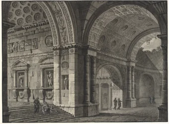 Architectural Fantasy of the Interior of an Ancient Building with Partially Ruined Vaults