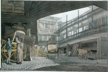 View of the Yard at the Spread Eagle, Gracechurch Street, with Coaches and Horses Feeding