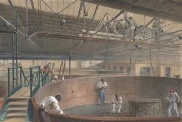 Coiling the Cable in the Large Tanks at the Works of the Telegraph Construction, 1865