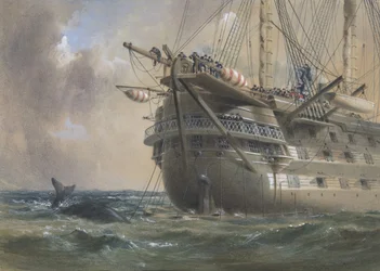 H.M.S. Agamemnon Laying the Atlantic Telegraph Cable in 1858: a Whale Crosses the Line, 1865-66